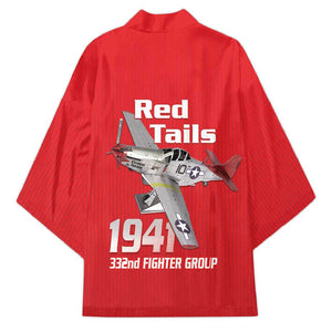 Tuskegee Red Tails Airmen Kimono P-51 Mustang 332nd Fighter Group - Red