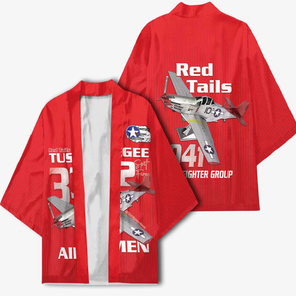 Tuskegee Red Tails Airmen Kimono P-51 Mustang 332nd Fighter Group - Red
