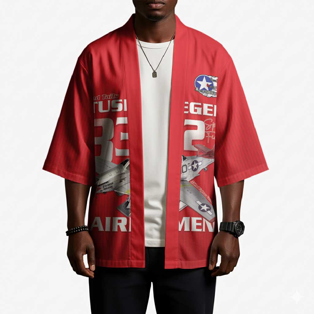Tuskegee Red Tails Airmen Kimono P-51 Mustang 332nd Fighter Group - Red