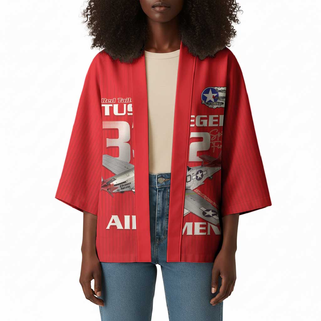 Tuskegee Red Tails Airmen Kimono P-51 Mustang 332nd Fighter Group - Red