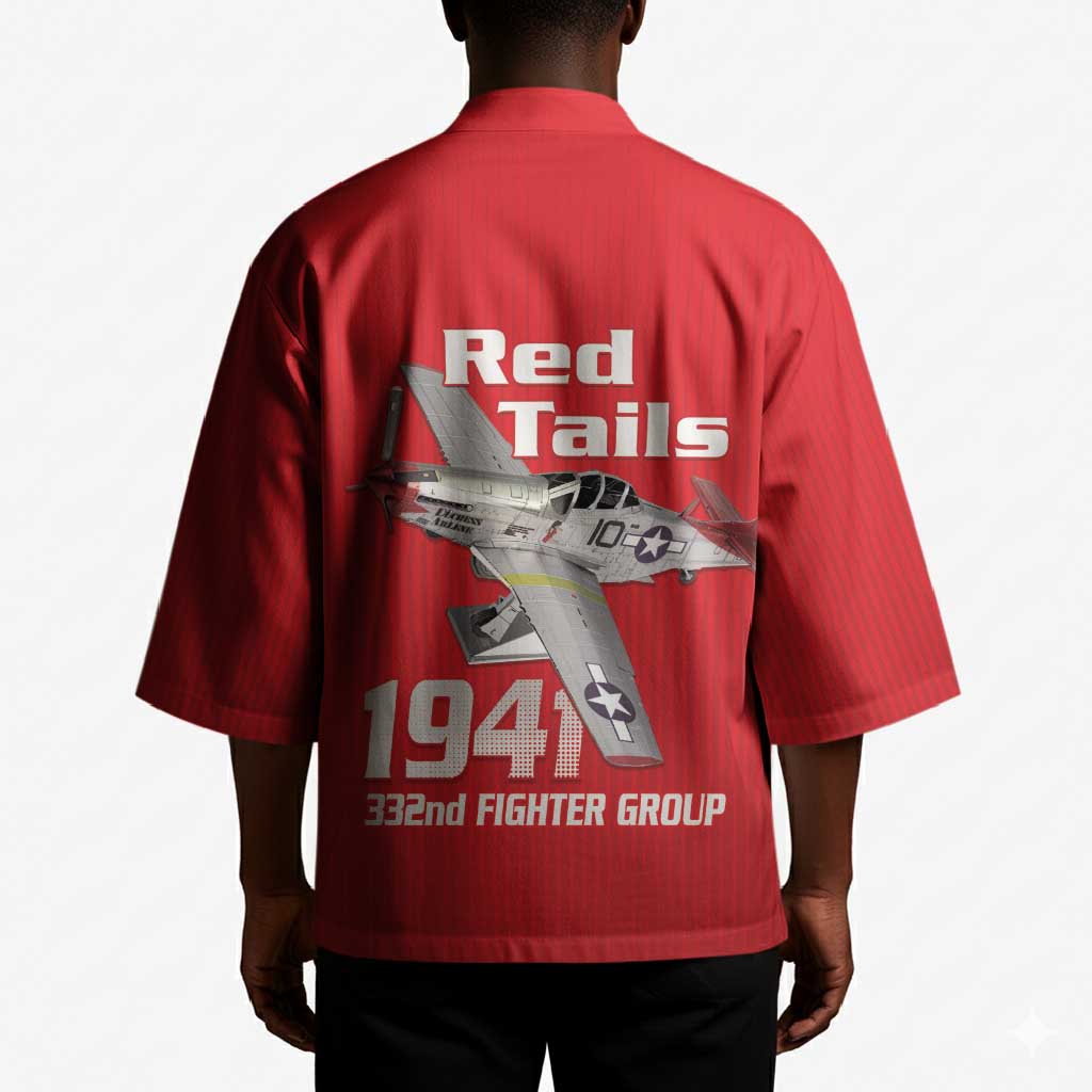 Tuskegee Red Tails Airmen Kimono P-51 Mustang 332nd Fighter Group - Red