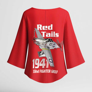 Tuskegee Red Tails Airmen Kimono Sleeve Blouse P-51 Mustang 332nd Fighter Group - Red