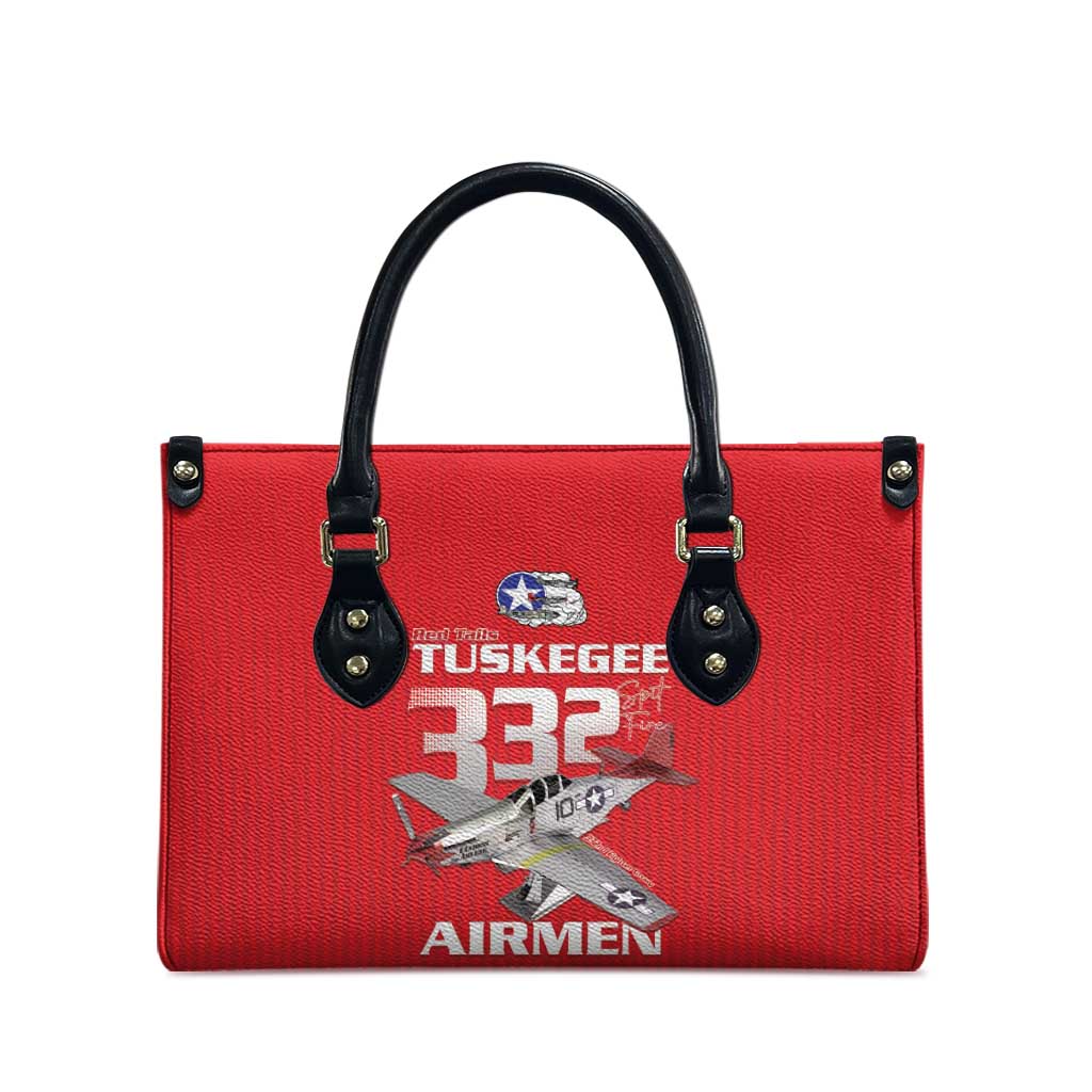 Tuskegee Red Tails Airmen Leather Bag P-51 Mustang 332nd Fighter Group - Red