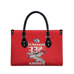 Tuskegee Red Tails Airmen Leather Bag P-51 Mustang 332nd Fighter Group - Red