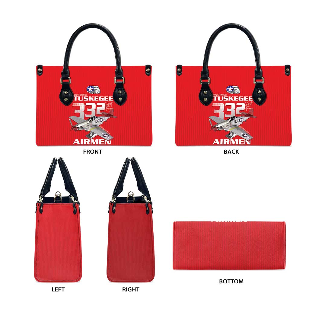 Tuskegee Red Tails Airmen Leather Bag P-51 Mustang 332nd Fighter Group - Red