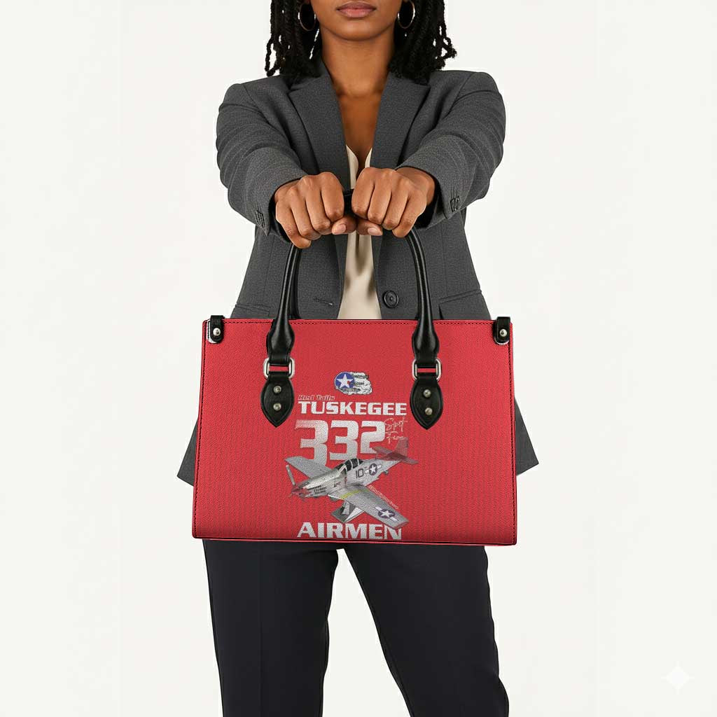 Tuskegee Red Tails Airmen Leather Bag P-51 Mustang 332nd Fighter Group - Red