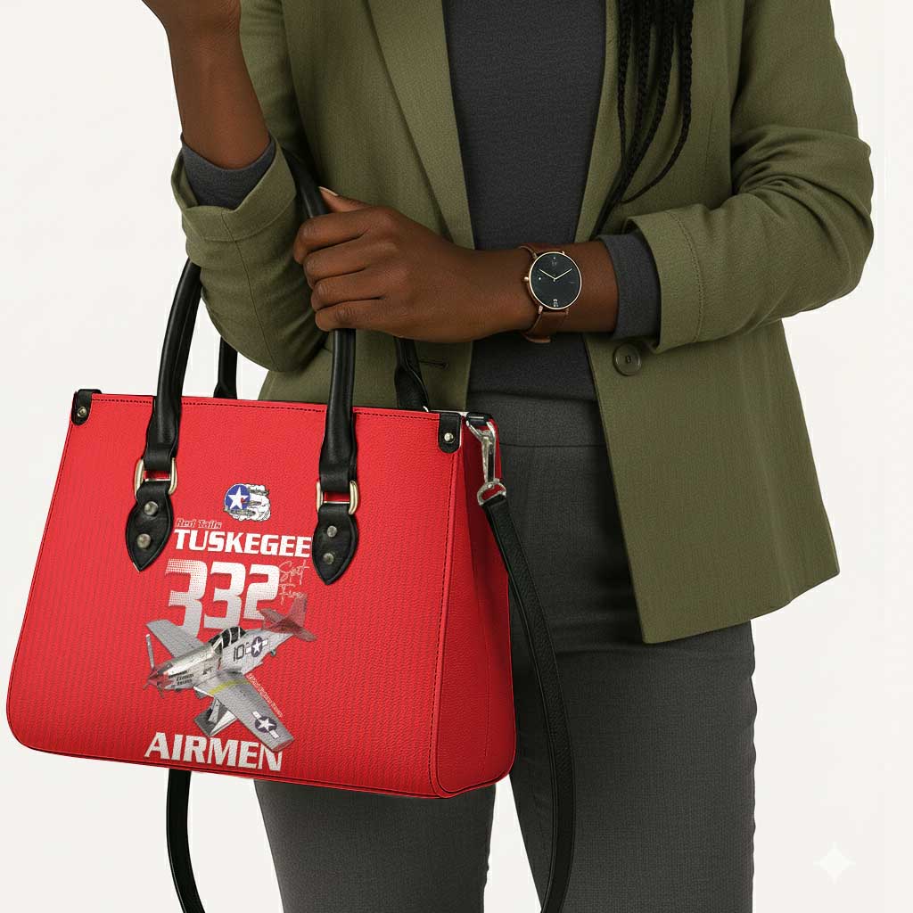 Tuskegee Red Tails Airmen Leather Bag P-51 Mustang 332nd Fighter Group - Red