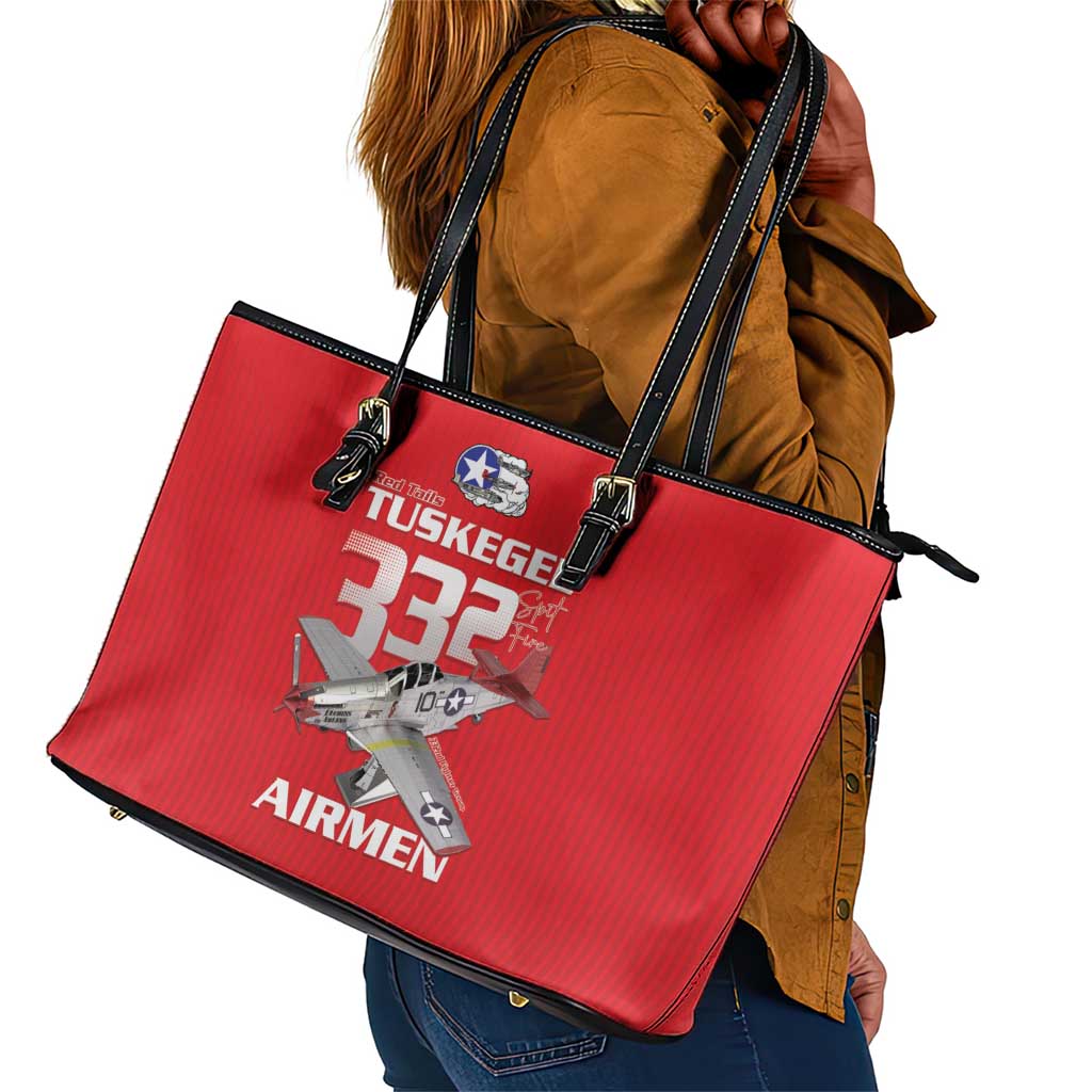 Tuskegee Red Tails Airmen Leather Tote Bag 332nd Fighter Group - Red - African Pride