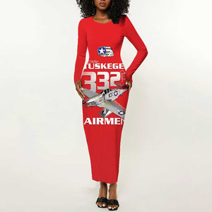 Tuskegee Red Tails Airmen Long Sleeve Bodycon Dress 332nd Fighter Group - Red - African Pride
