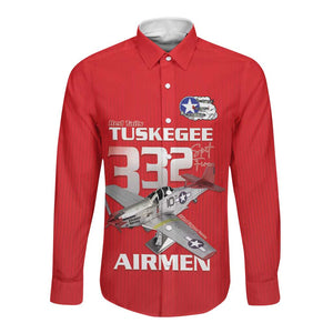 Tuskegee Red Tails Airmen Long Sleeve Button Shirt 332nd Fighter Group - Red - African Pride