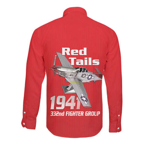 Tuskegee Red Tails Airmen Long Sleeve Button Shirt 332nd Fighter Group - Red - African Pride