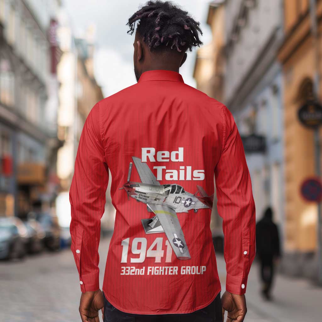 Tuskegee Red Tails Airmen Long Sleeve Button Shirt 332nd Fighter Group - Red - African Pride