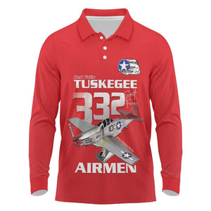 Tuskegee Red Tails Airmen Long Sleeve Polo Shirt 332nd Fighter Group - Red - African Pride