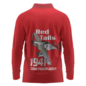 Tuskegee Red Tails Airmen Long Sleeve Polo Shirt 332nd Fighter Group - Red - African Pride