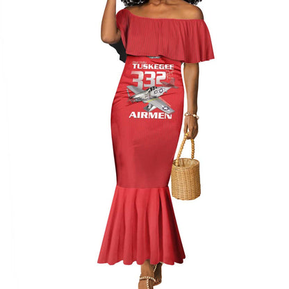 Tuskegee Red Tails Airmen Mermaid Dress 332nd Fighter Group - Red - African Pride