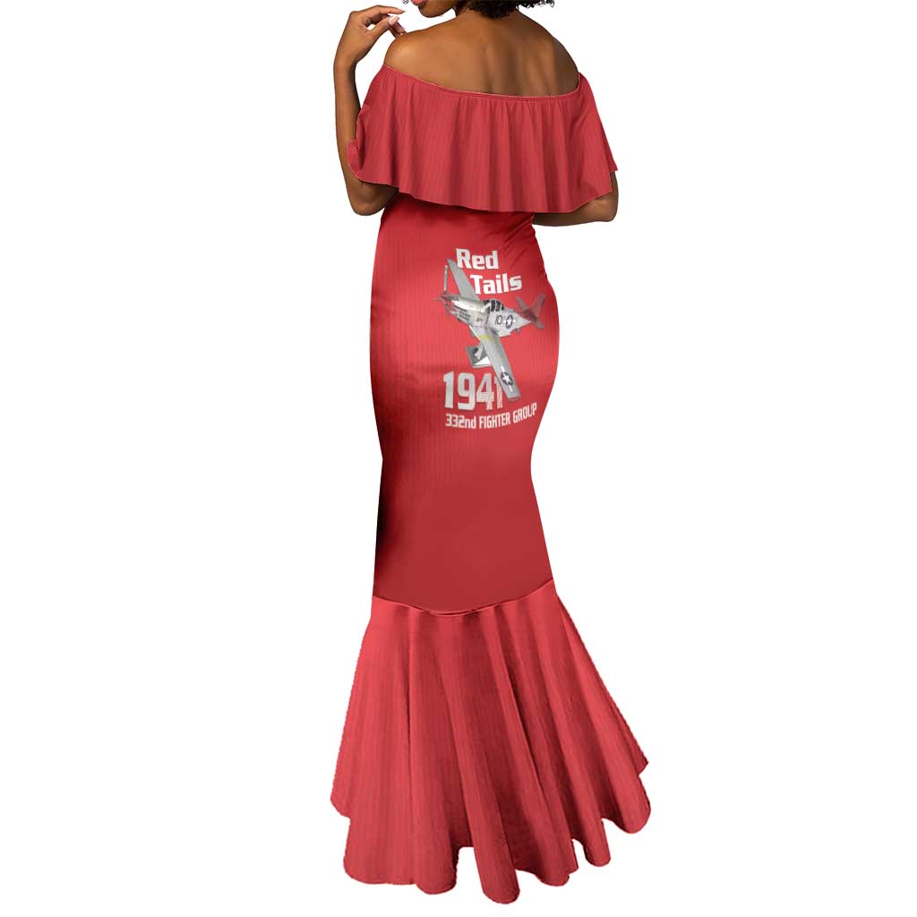 Tuskegee Red Tails Airmen Mermaid Dress 332nd Fighter Group - Red - African Pride