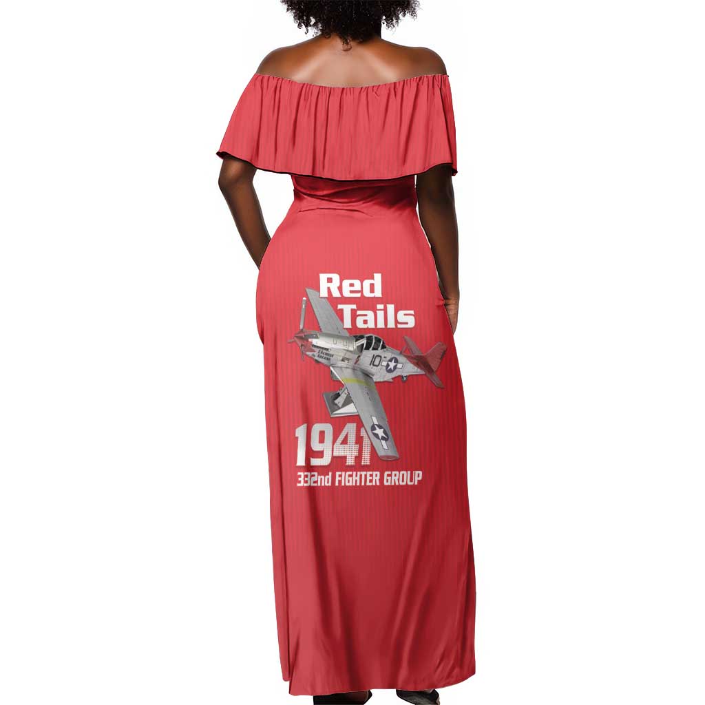 Tuskegee Red Tails Airmen Off Shoulder Maxi Dress 332nd Fighter Group - Red - African Pride