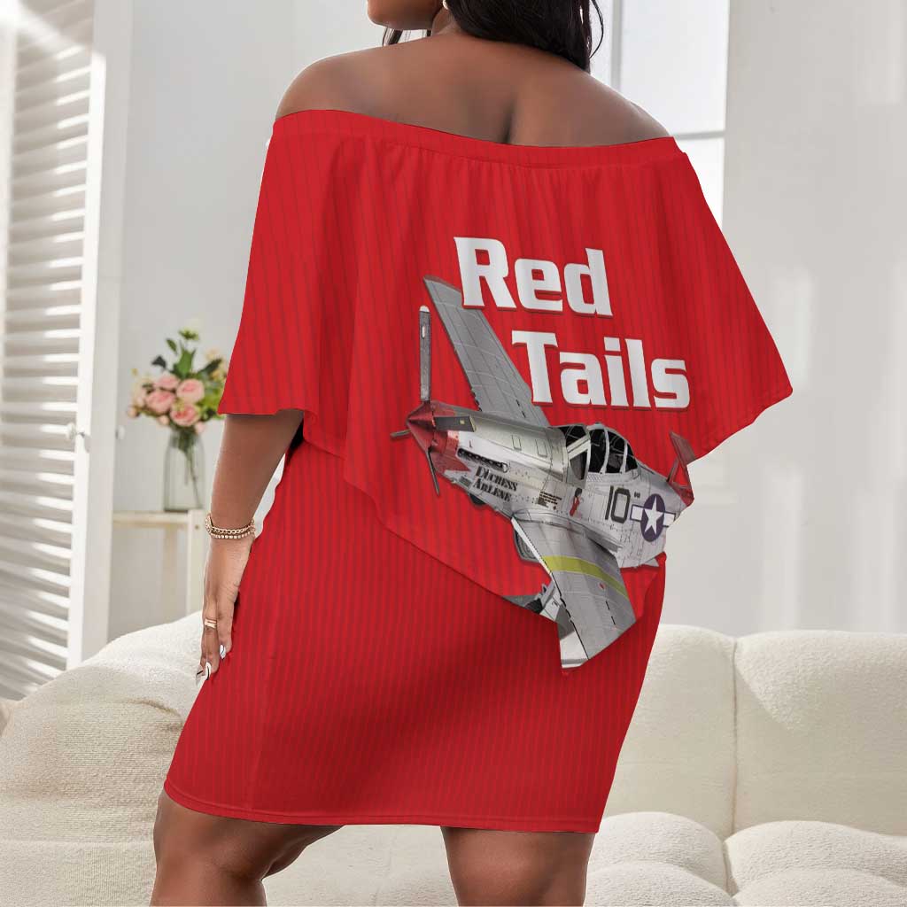 Tuskegee Red Tails Airmen Off Shoulder Short Dress 332nd Fighter Group - Red - African Pride