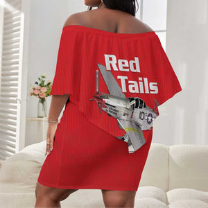 Tuskegee Red Tails Airmen Off Shoulder Short Dress 332nd Fighter Group - Red - African Pride