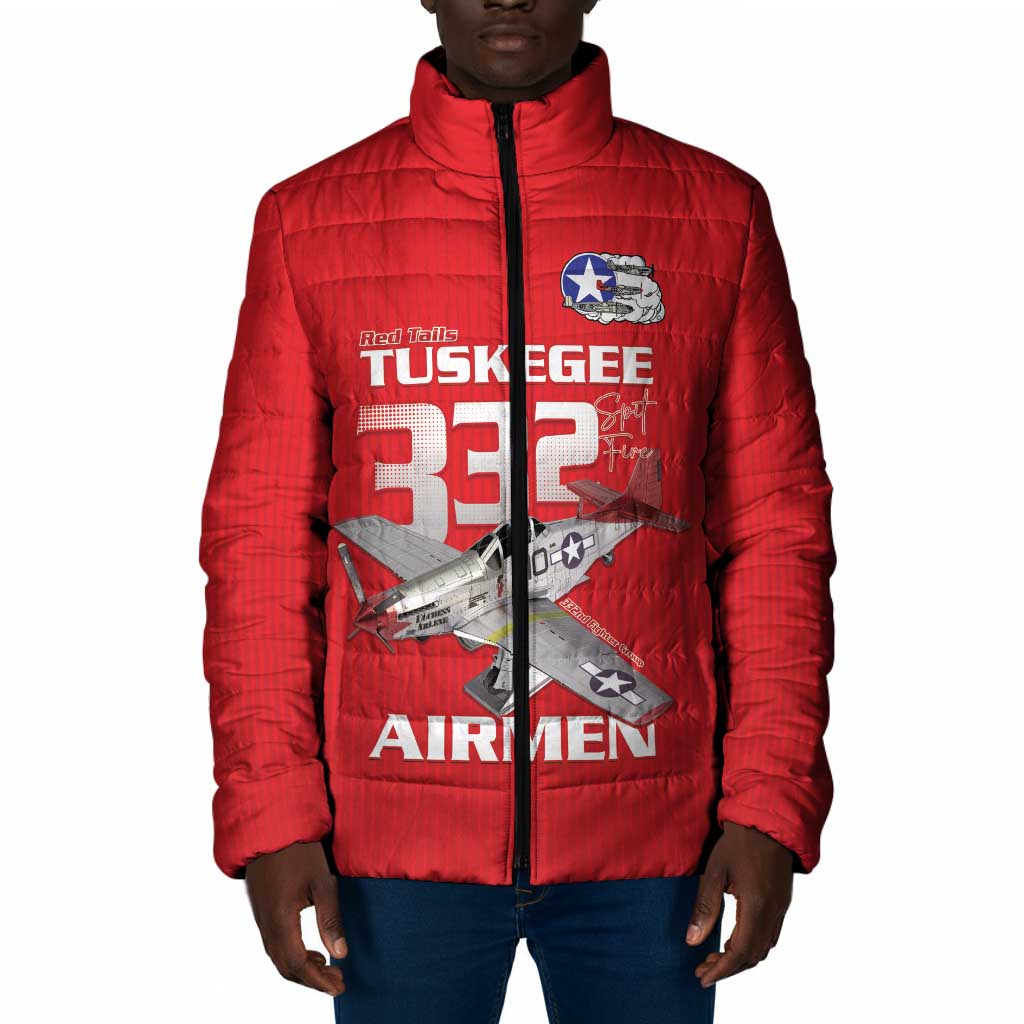 Tuskegee Red Tails Airmen Padded Jacket P-51 Mustang 332nd Fighter Group - Red
