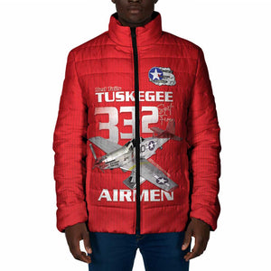 Tuskegee Red Tails Airmen Padded Jacket P-51 Mustang 332nd Fighter Group - Red