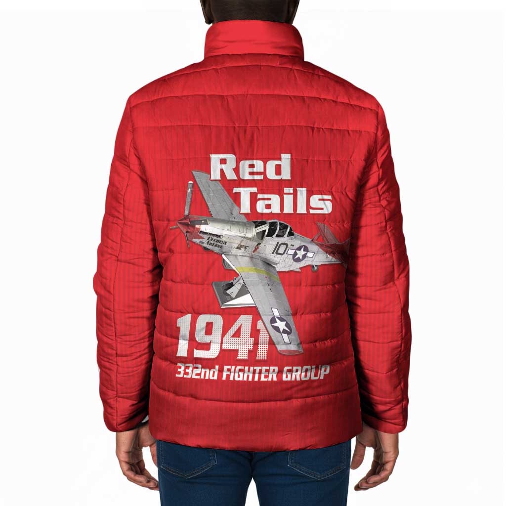 Tuskegee Red Tails Airmen Padded Jacket P-51 Mustang 332nd Fighter Group - Red