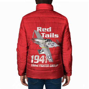 Tuskegee Red Tails Airmen Padded Jacket P-51 Mustang 332nd Fighter Group - Red