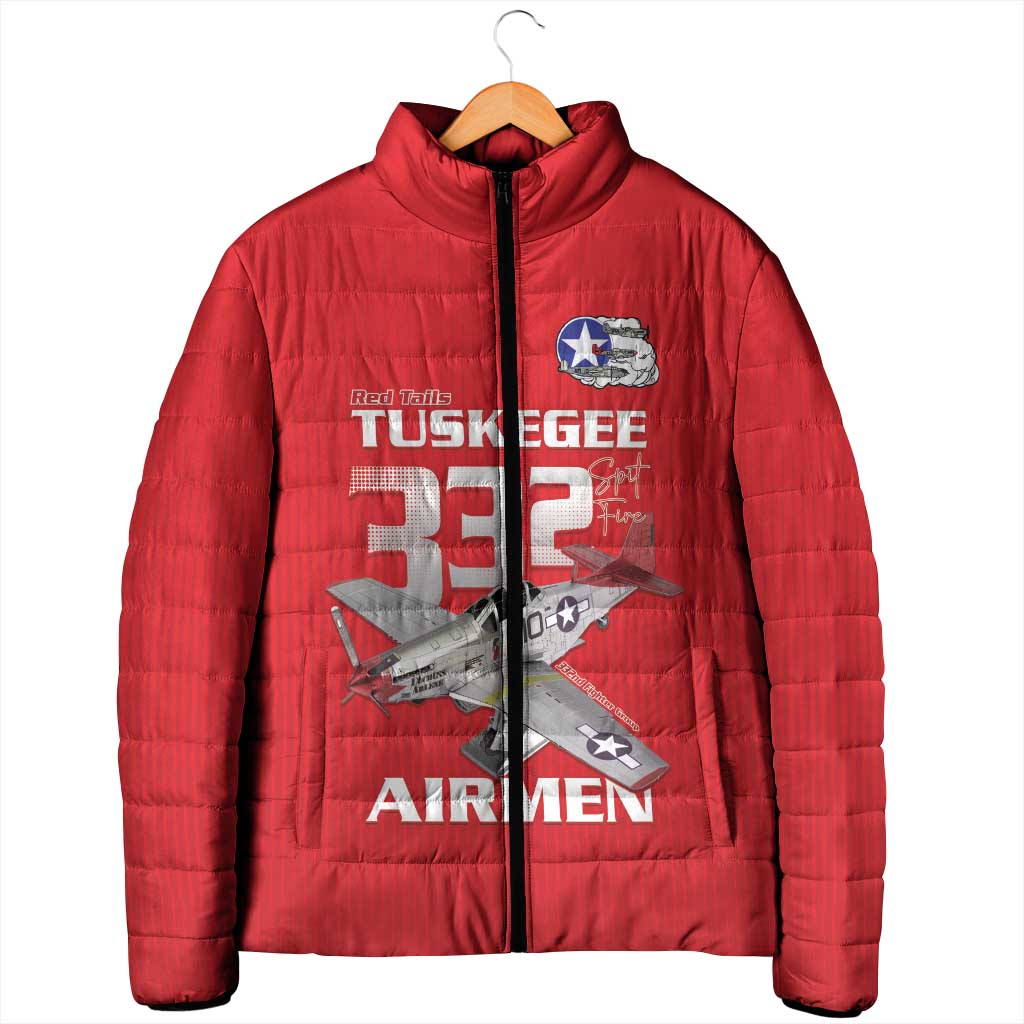 Tuskegee Red Tails Airmen Padded Jacket P-51 Mustang 332nd Fighter Group - Red
