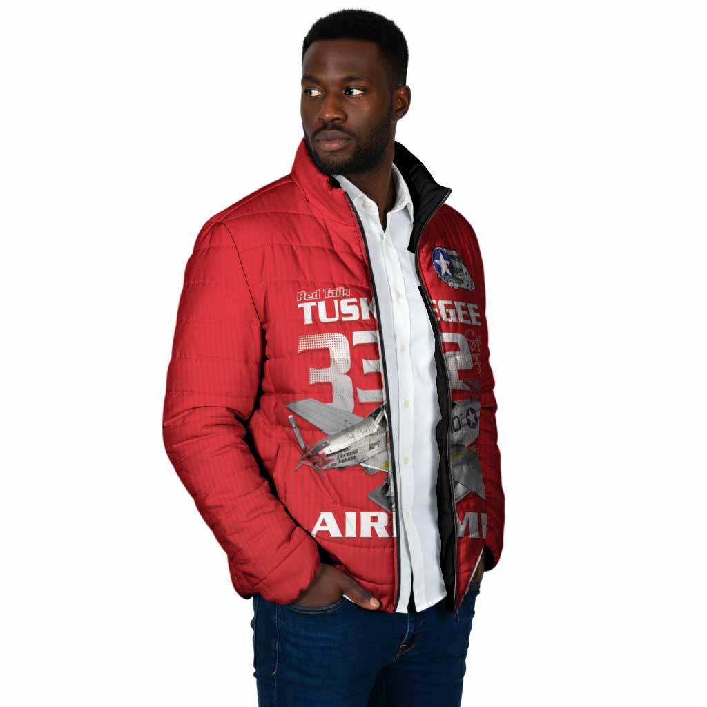 Tuskegee Red Tails Airmen Padded Jacket P-51 Mustang 332nd Fighter Group - Red