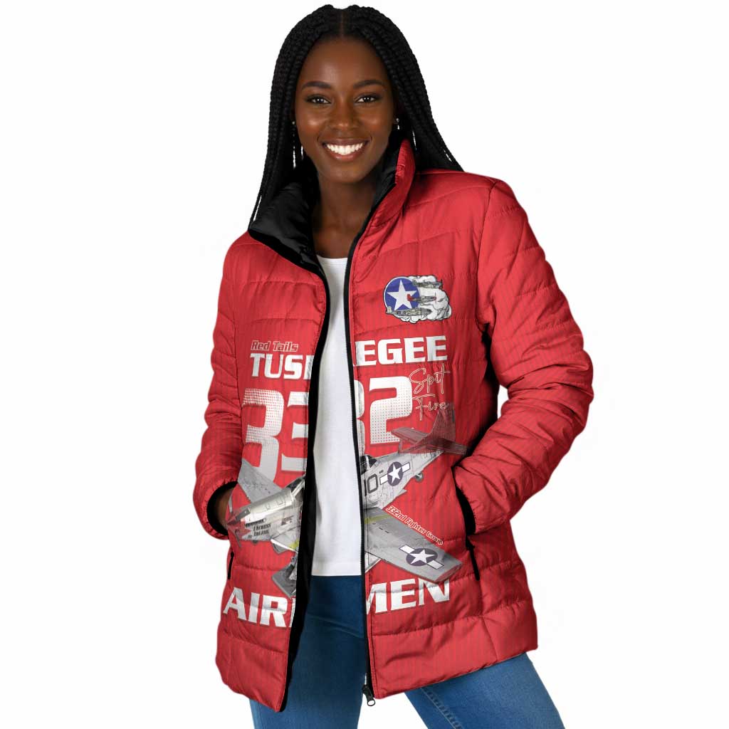 Tuskegee Red Tails Airmen Padded Jacket P-51 Mustang 332nd Fighter Group - Red
