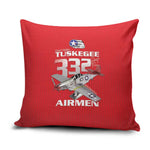 Tuskegee Red Tails Airmen Pillow Cover P-51 Mustang 332nd Fighter Group - Red