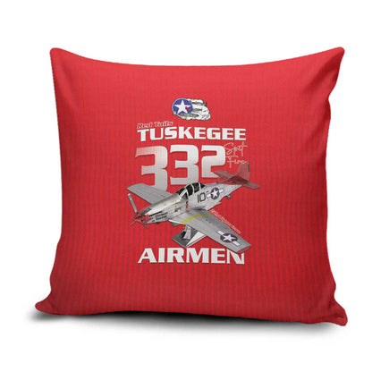 Tuskegee Red Tails Airmen Pillow Cover P-51 Mustang 332nd Fighter Group - Red