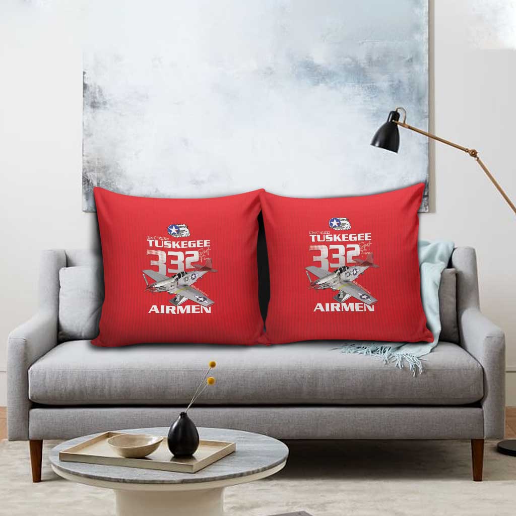 Tuskegee Red Tails Airmen Pillow Cover P-51 Mustang 332nd Fighter Group - Red
