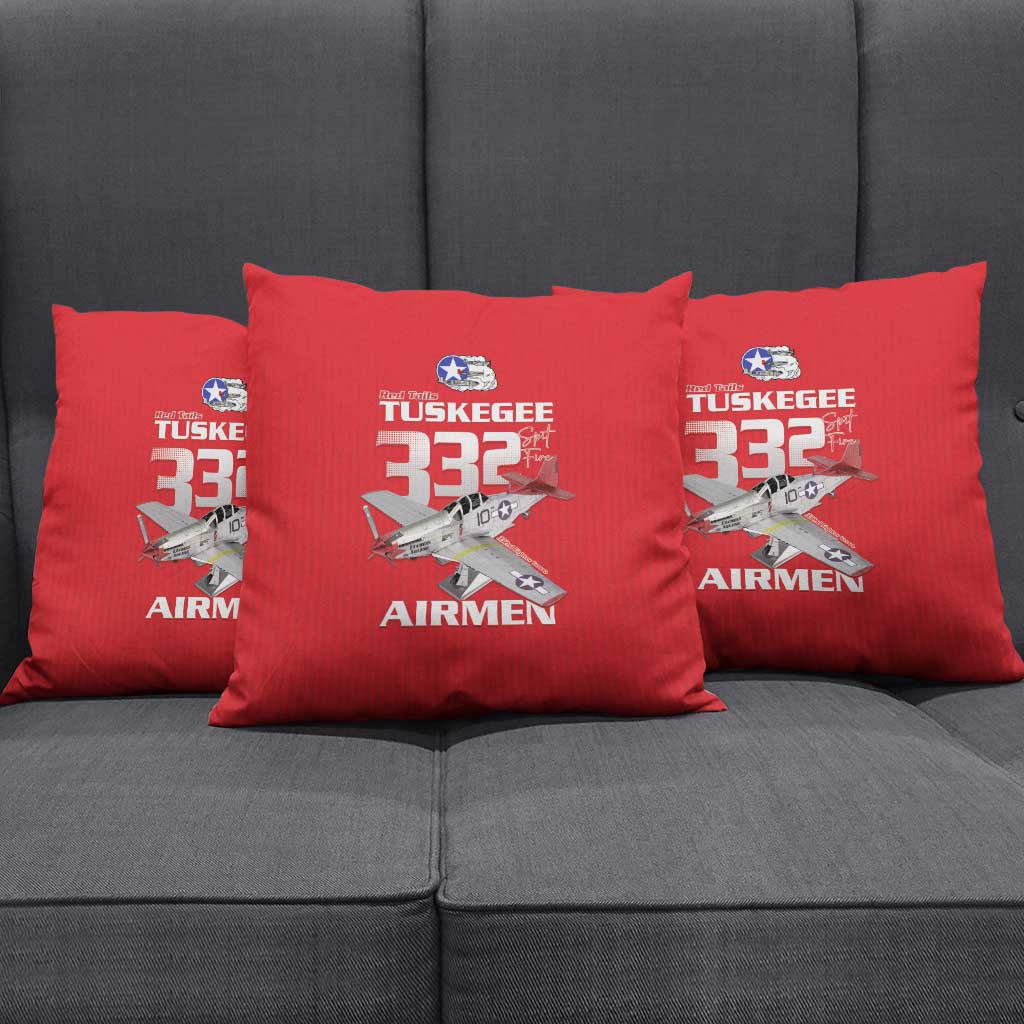 Tuskegee Red Tails Airmen Pillow Cover P-51 Mustang 332nd Fighter Group - Red
