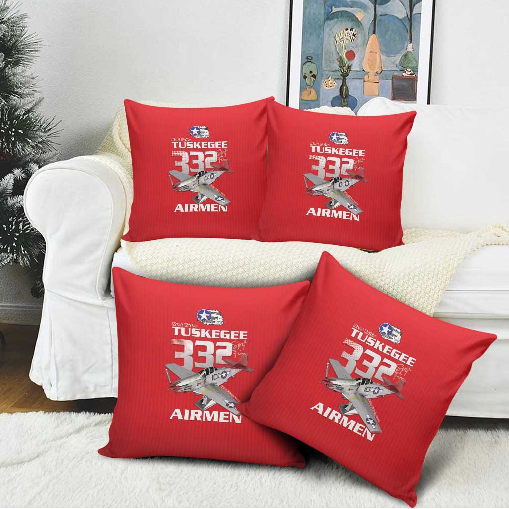Tuskegee Red Tails Airmen Pillow Cover P-51 Mustang 332nd Fighter Group - Red