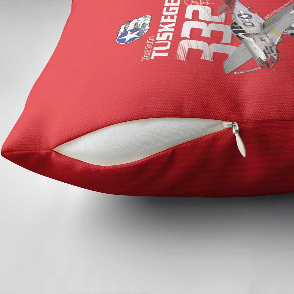 Tuskegee Red Tails Airmen Pillow Cover P-51 Mustang 332nd Fighter Group - Red