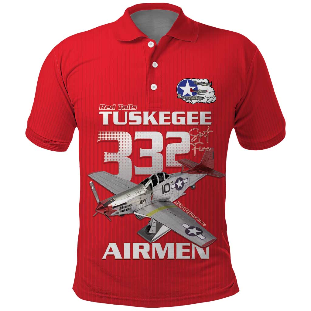 Tuskegee Red Tails Airmen Polo Shirt 332nd Fighter Group - Red - African Pride