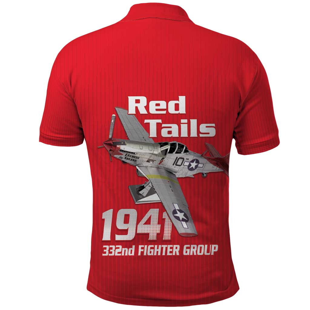 Tuskegee Red Tails Airmen Polo Shirt 332nd Fighter Group - Red - African Pride