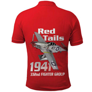Tuskegee Red Tails Airmen Polo Shirt 332nd Fighter Group - Red - African Pride