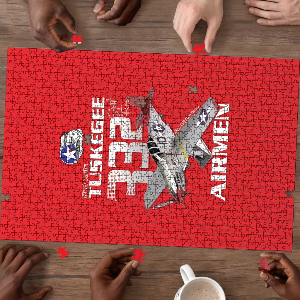 Tuskegee Red Tails Airmen Puzzle P-51 Mustang 332nd Fighter Group - Red
