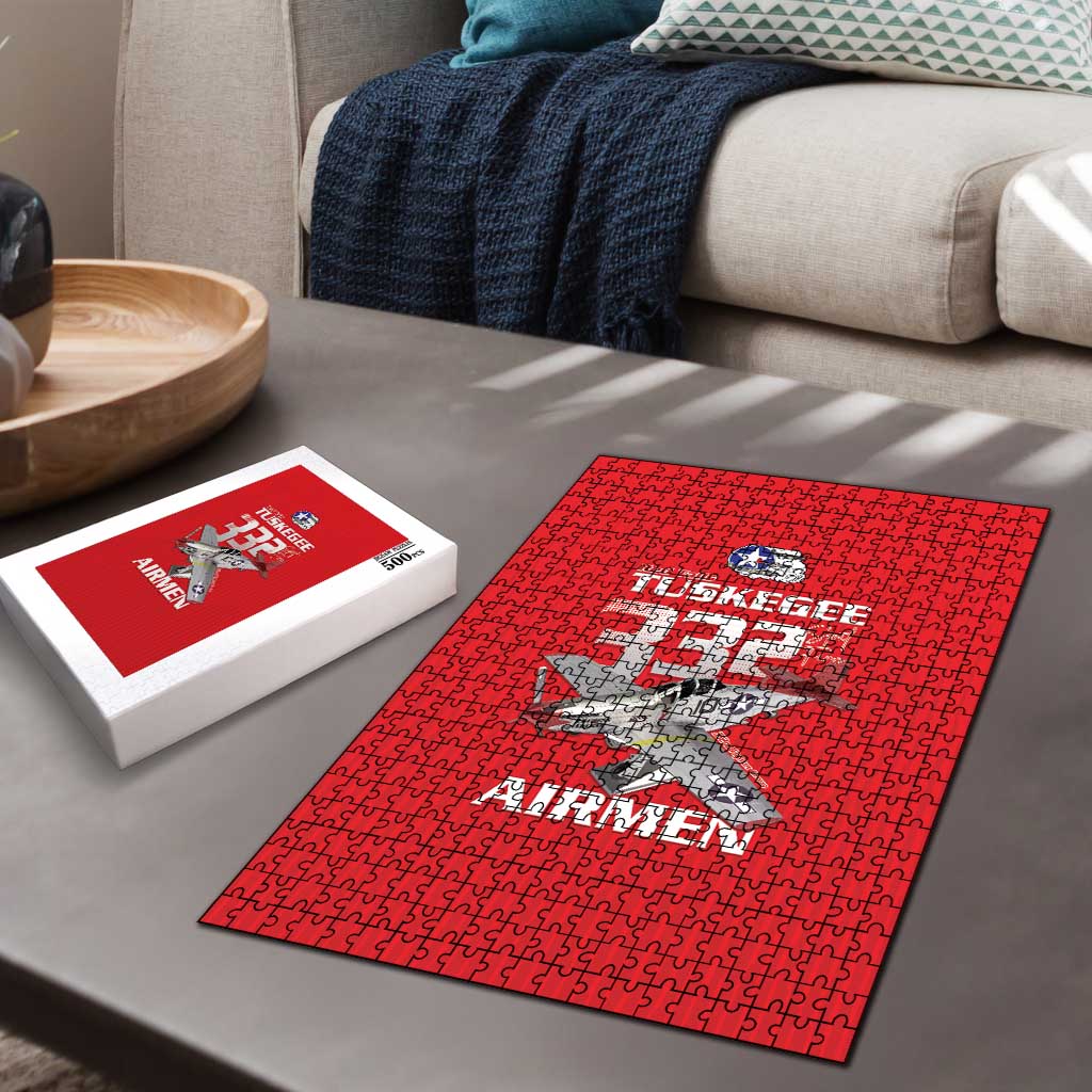 Tuskegee Red Tails Airmen Puzzle P-51 Mustang 332nd Fighter Group - Red