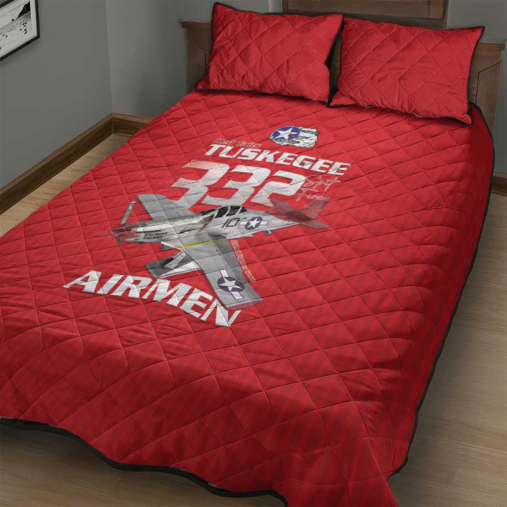 Tuskegee Red Tails Airmen Quilt Bed Set 332nd Fighter Group - Red - African Pride