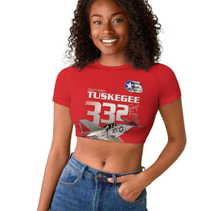 Tuskegee Red Tails Airmen Raglan Cropped T shirt 332nd Fighter Group - Red - African Pride
