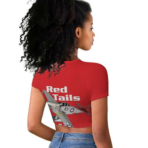Tuskegee Red Tails Airmen Raglan Cropped T shirt 332nd Fighter Group - Red - African Pride