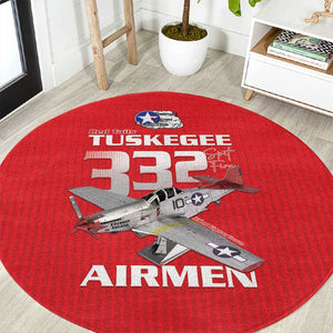 Tuskegee Red Tails Airmen Round Carpet 332nd Fighter Group - Red - African Pride