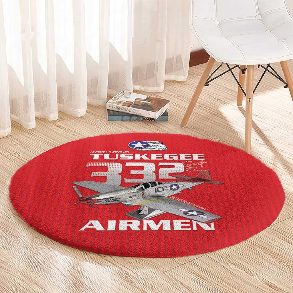 Tuskegee Red Tails Airmen Round Carpet 332nd Fighter Group - Red - African Pride