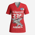 Tuskegee Red Tails Airmen Scrub Top P-51 Mustang 332nd Fighter Group - Red - African Pride