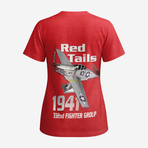 Tuskegee Red Tails Airmen Scrub Top P-51 Mustang 332nd Fighter Group - Red - African Pride