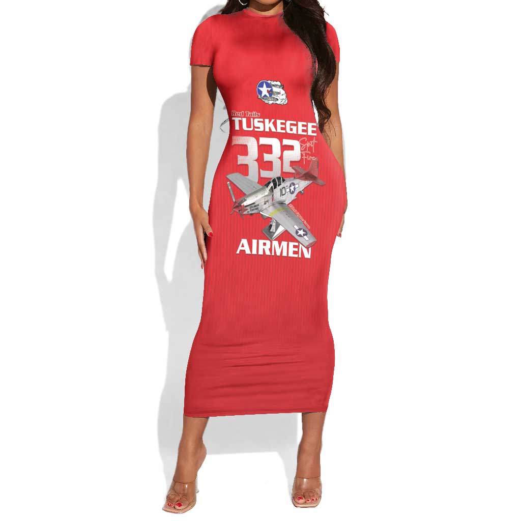 Tuskegee Red Tails Airmen Short Sleeve Bodycon Dress 332nd Fighter Group - Red - African Pride