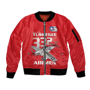 Tuskegee Red Tails Airmen Sleeve Zip Bomber Jacket 332nd Fighter Group - Red - African Pride